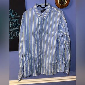 American Eagle Men’s Size Large | Long Sleeve Button Up Shirt Green Blue Stripes